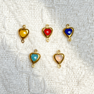copper wrapped crystal glass heart shape connector with double loops
