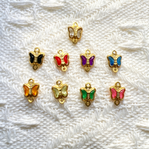 copper wrapped butterfly shape glass charms with double loops